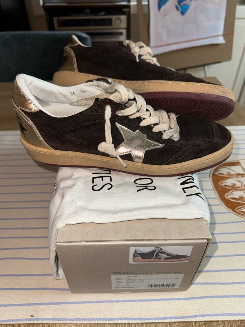 EUC Golden Goose Ballstar Dark Brown Suede Sneakers Ltd Edition - size 38/8